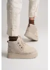 Loana Kadın Kürklü Bej Kışlık Kalın Tabanlı Bot
