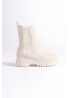 Lora Bağcıksız Lastikli Ortopedik Taban Kadın Bot  Kt - Krem