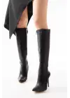 Ls-226 Siyah Fermuarlı Lastikli İnce Yüksek Topuklu Kadın Çizme