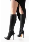 Ls-226 Siyah Fermuarlı Lastikli İnce Yüksek Topuklu Kadın Çizme