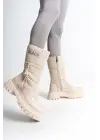 Lucy Lastikli Fermuarlı  Paraşüt Kumaş Rugan Kadın Bot  Kt - Krem