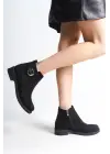 Luna Fermuarlı Lastikli Ortopedik Taban Topuklu Süet Kadın Bot  St - Siyah