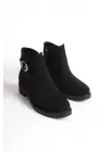 Luna Fermuarlı Lastikli Ortopedik Taban Topuklu Süet Kadın Bot  St - Siyah
