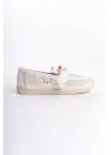 Lydıa Bağcıksız Ortopedik Rahat Taban Çiçek Desenli Kadın Babet Ayakkabı  Kt - Beyaz