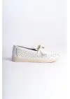 Lydıa Bağcıksız Ortopedik Rahat Taban Kalp Desenli Kadın Babet Ayakkabı  Kt - Beyaz