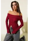 Madonna Yaka Düğmeli Bluz Bordo T4329