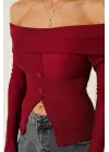 Madonna Yaka Düğmeli Bluz Bordo T4329