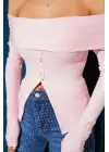 Madonna Yaka Düğmeli Bluz Pembe T4329