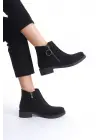 Margaret Fermuarlı Ortopedik Taban Topuklu Süet Kadın Bot St - Siyah