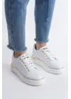 Mına Bağcıklı Ortopedik Taban Kadın Sneaker Spor Ayakkabı  Bt - Beyaz/altın