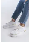 Mına Bağcıklı Ortopedik Taban Kadın Sneaker Spor Ayakkabı  Bt - Beyaz/altın