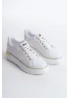 Mına Bağcıklı Ortopedik Taban Kadın Sneaker Spor Ayakkabı  Bt - Beyaz/altın