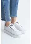 Mına Bağcıklı Ortopedik Taban Kadın Sneaker Spor Ayakkabı  Bt - Beyaz/gümüş