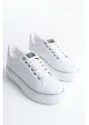 Mına Bağcıklı Ortopedik Taban Kadın Sneaker Spor Ayakkabı  Bt - Beyaz/gümüş
