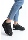 Mına Bağcıklı Ortopedik Taban Kadın Sneaker Spor Ayakkabı St - Siyah/gümüş