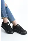 Mına Bağcıklı Ortopedik Taban Kadın Sneaker Spor Ayakkabı St - Siyah/gümüş