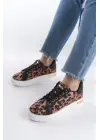 Mına Bağcıklı Ortopedik Taban Leopar Desenli Kadın Sneaker Spor Ayakkabı  Bt - Kahverengi