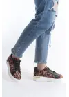 Mına Bağcıklı Ortopedik Taban Leopar Desenli Kadın Sneaker Spor Ayakkabı  Bt - Kahverengi