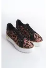 Mına Bağcıklı Ortopedik Taban Leopar Desenli Kadın Sneaker Spor Ayakkabı  Bt - Kahverengi