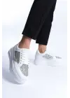 Mıpa Bağcıklı Ortopedik Taban Simli Kadın Sneaker Spor Ayakkabı  Bt - Beyaz