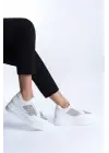 Mıpa Bağcıklı Ortopedik Taban Simli Kadın Sneaker Spor Ayakkabı  Bt - Beyaz
