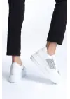 Mıpa Bağcıklı Ortopedik Taban Simli Kadın Sneaker Spor Ayakkabı  Bt - Beyaz