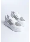 Mıpa Bağcıklı Ortopedik Taban Simli Kadın Sneaker Spor Ayakkabı  Bt - Beyaz