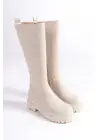 Mıra Bağcıksız Fermuarlı Ortopedik Taban Kadın Çizme Kt - Krem