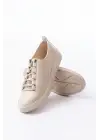 Mk-9026 Bej Bağcıklı Taş Aksesuarlı Günlük Spor Ayakkabı