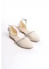 Monıca Tokalı Ortopedik Rahat Taban Taş Detaylı Kadın Babet Ayakkabı  Kt - Krem