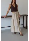 Müslin Kumaş Keten Uzun Etek Bej Pt