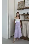 Müslin Kumaş Keten Uzun Etek Lila Pt
