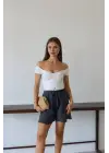 Müslin Kumaş Şort Bağcıklı Antrasit Pt