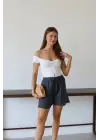 Müslin Kumaş Şort Bağcıklı Antrasit Pt