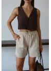 Müslin Kumaş Şort Bağcıklı Bej Pt