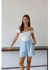 Müslin Kumaş Şort Bağcıklı Mavi Pt