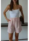 Müslin Kumaş Şort Bağcıklı Pembe Pt