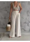Müslin Palazzo Pantolon Krem