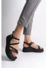 Natalıe İnce Tokalı Şerit Detaylı Ortopedik Taban Kadın Sandalet  St - Siyah
