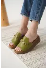 Nelly Haki Yeşili Hakiki Deri Terlik
