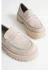 Noir Kadın Günlük Bej Süet Loafer Ayakkabı