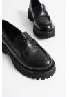 Noir Kadın Günlük Siyah Kroko Loafer Ayakkabı