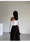 Omuz Detaylı Kollu Bluz Beyaz F2336