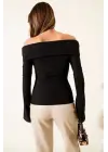 Omzu Açık Fermuarlı Bluz Siyah T4330