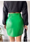 Önden İki Cepli Deri Etek Yeşil H240040