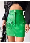 Önden İki Cepli Deri Etek Yeşil H240040