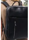 Organizer Premium Deri 16 inç Crazy Siyah Sırt Laptop Çantası