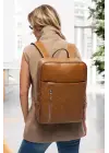 Organizer Premium Deri 16 inç Crazy Taba Sırt Laptop Çantası