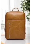 Organizer Premium Deri 16 inç Crazy Taba Sırt Laptop Çantası