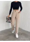 Örme Krep Pantolon Çift Düğmeli